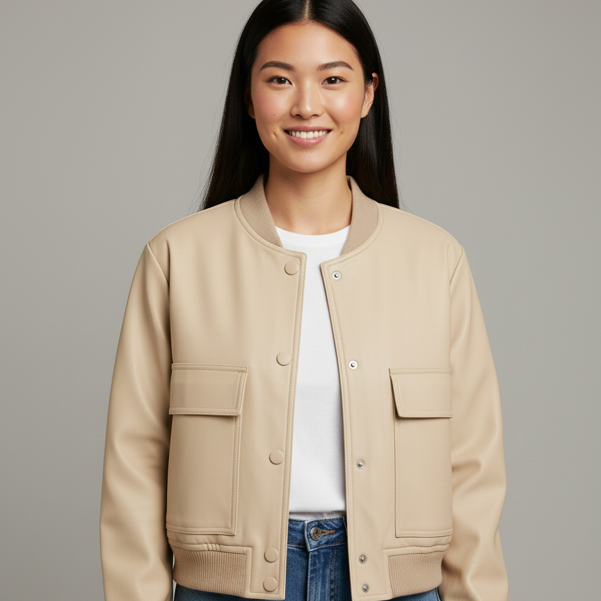 Women’s Cropped Bomber Jacket with Front Lap Pocket