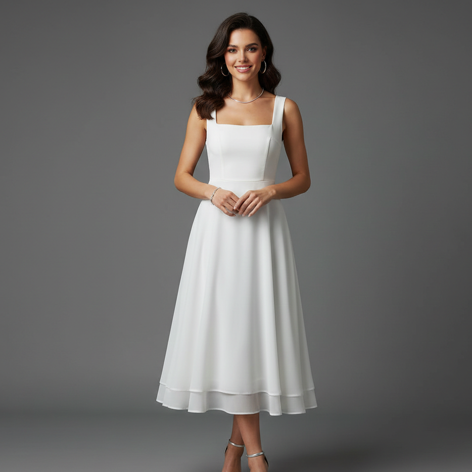 Victoria | Elegant Square Neck for Wedding Guest Dress