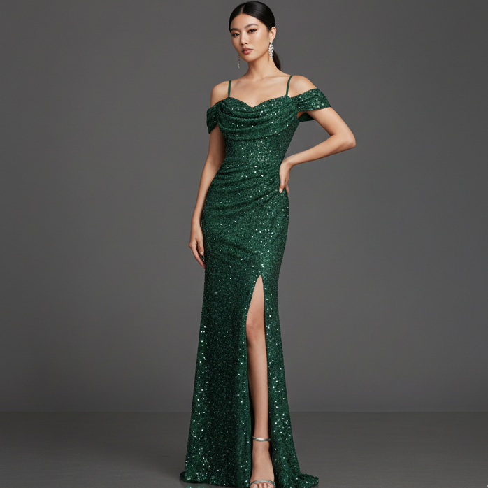 Women’s Off Shoulder Sequin Maxi Dress