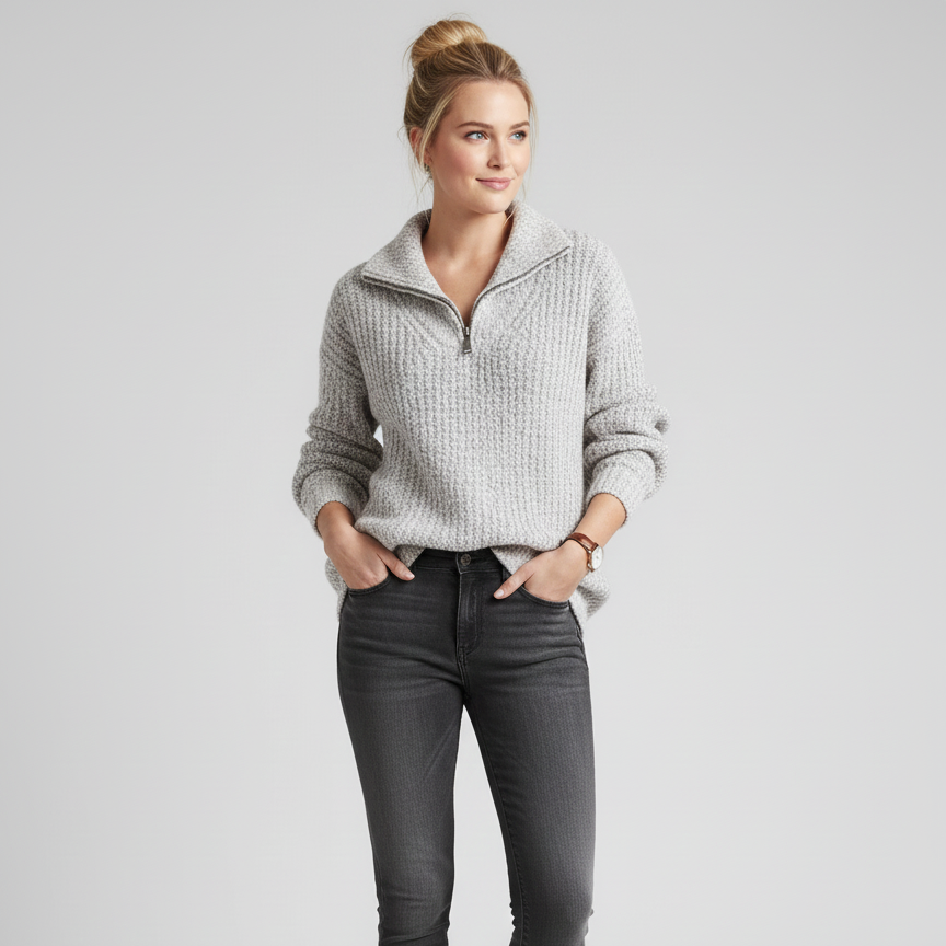 Women’s Half Zip Textured Knit Jumper