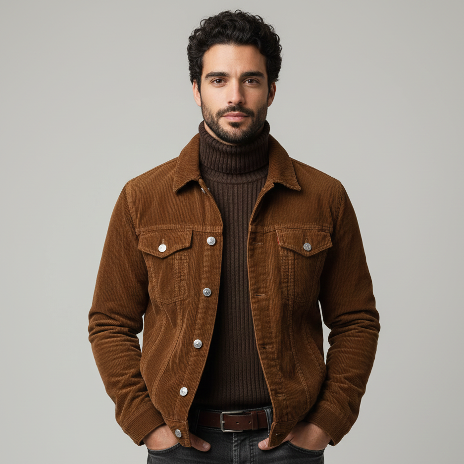Men’s Vintage Cord Jacket with Button Closure
