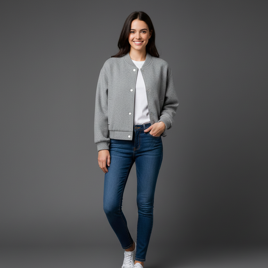 Women’s Cropped Button-Down Bomber Jacket