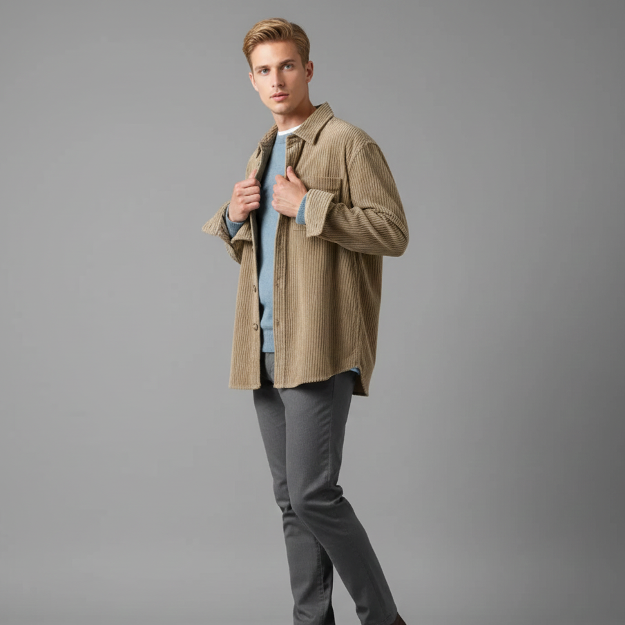 Men’s Long-Sleeve Cord Jacket with Classic Design