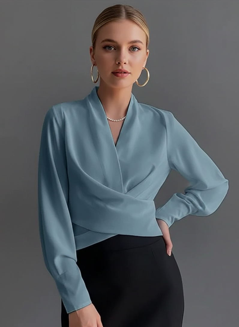 Ishi | Women's V-Neck Blouse with Puff Sleeves