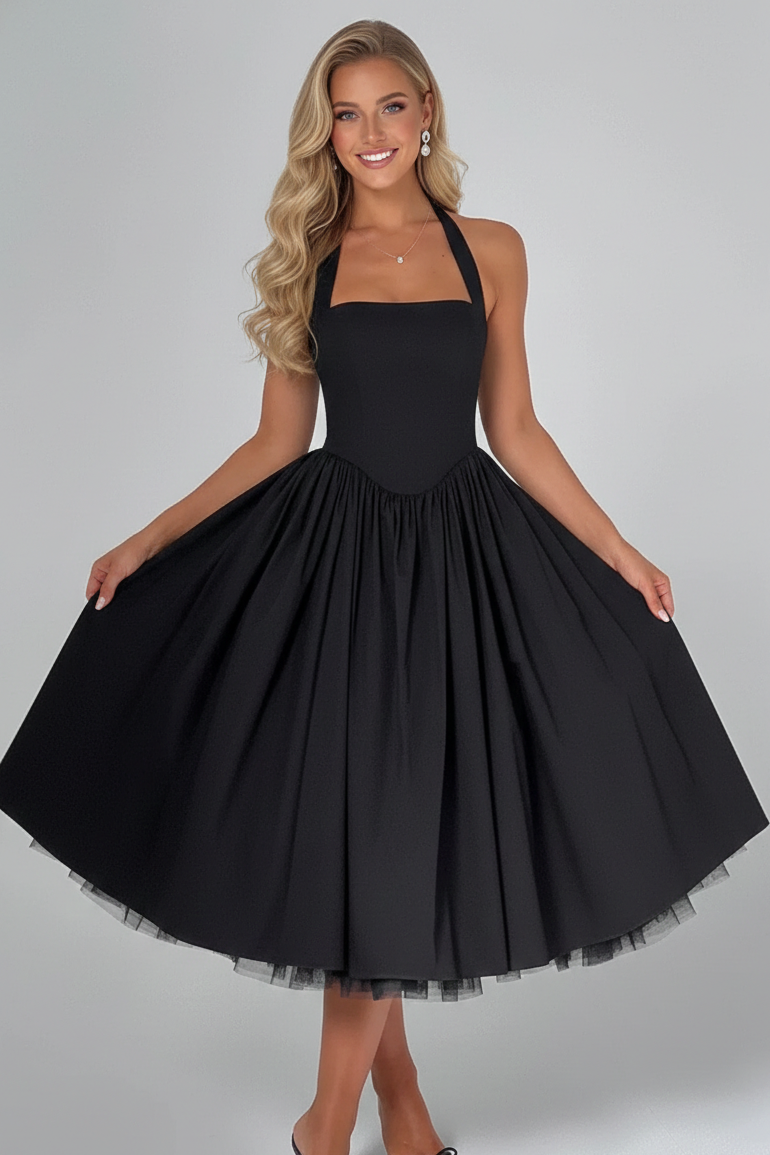 Teresa | Chic Halter Midi Wedding Guest Dress