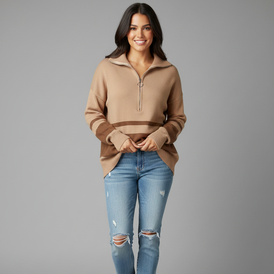 Women’s Striped Patchwork Half Zip Knit Jumper