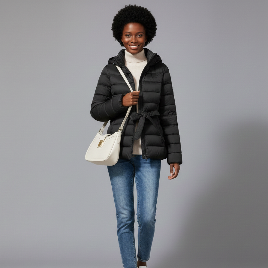 Women’s Belted Hooded Winter Puffer Jacket