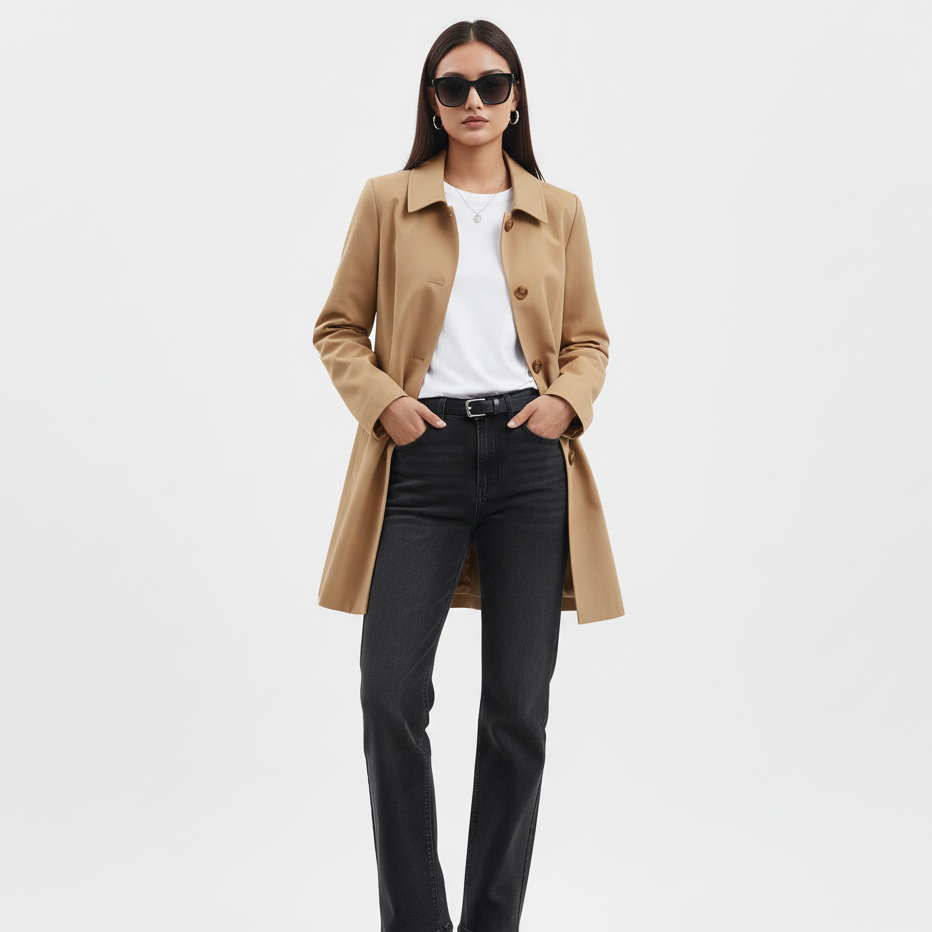 Women’s Single-Breasted Knee-Length Trench Coat