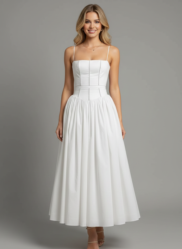 Samantha | Elegant Corset Midi Wedding Guest Dress