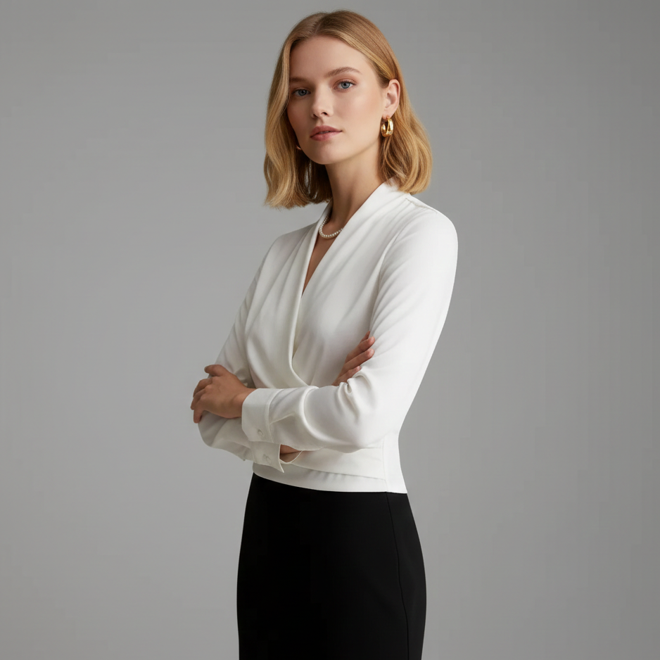 Cora | Women's White Blouse with V-Neck