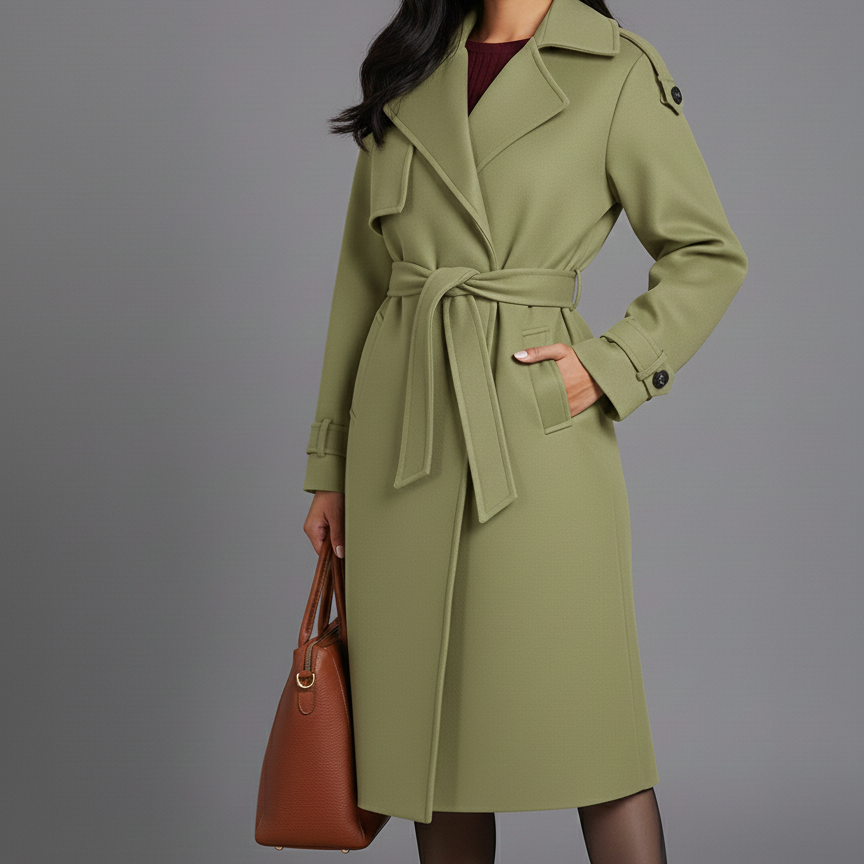 Women’s Long Double-Breasted Belted Trench Coat