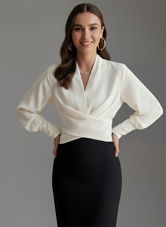 Ishi | Women's V-Neck Blouse with Puff Sleeves