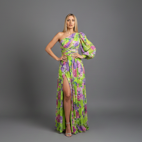 Emily | Elegant Floral One Shoulder Maxi Dress