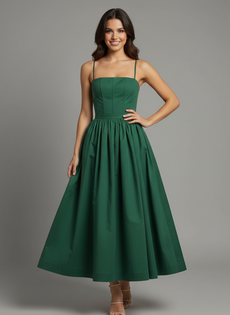Samantha | Elegant Corset Midi Wedding Guest Dress