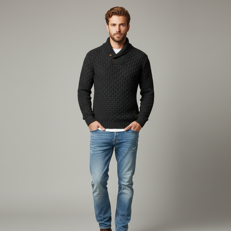 Men’s Textured Knit Jumper with Shawl Collar