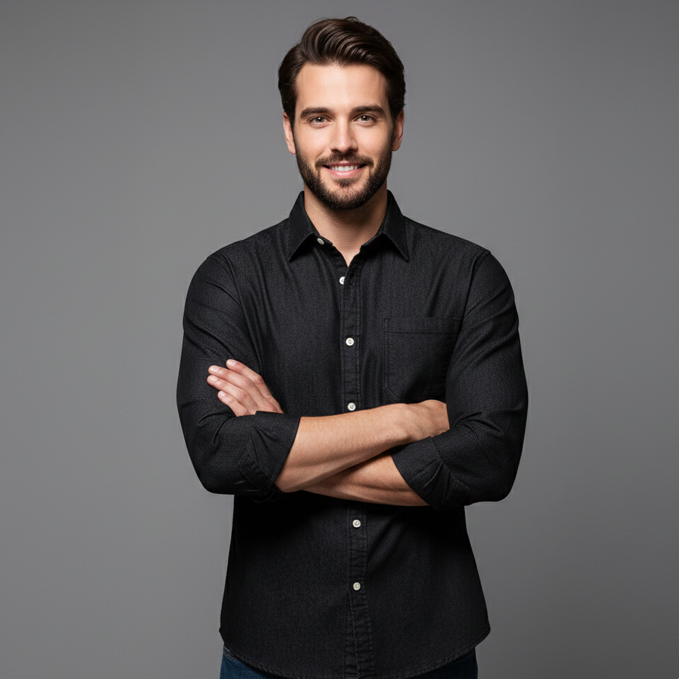 Mark | Mens Denim Shirt with Light Blue Button