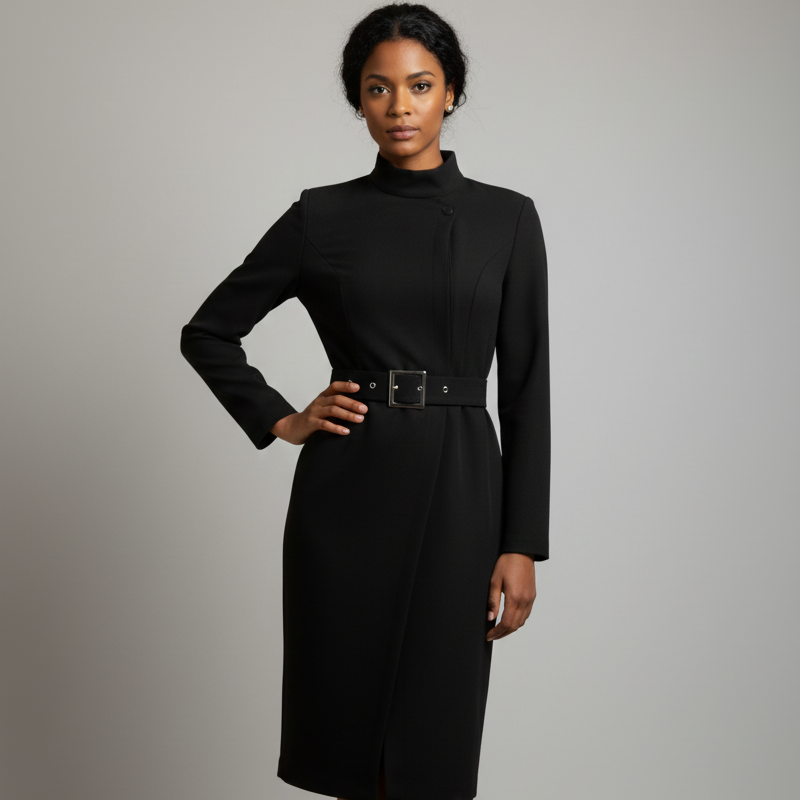 Women’s Belted Midi Coat Dress – Elegance Collection