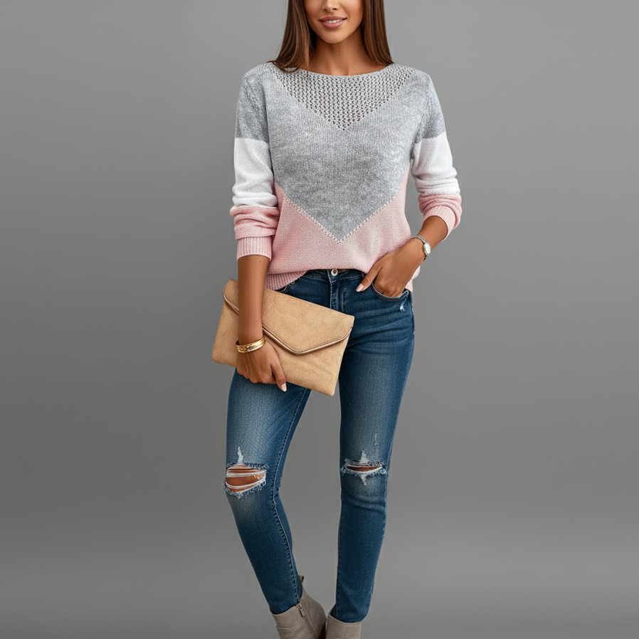 Women’s Color Block Pointelle Knit Jumper