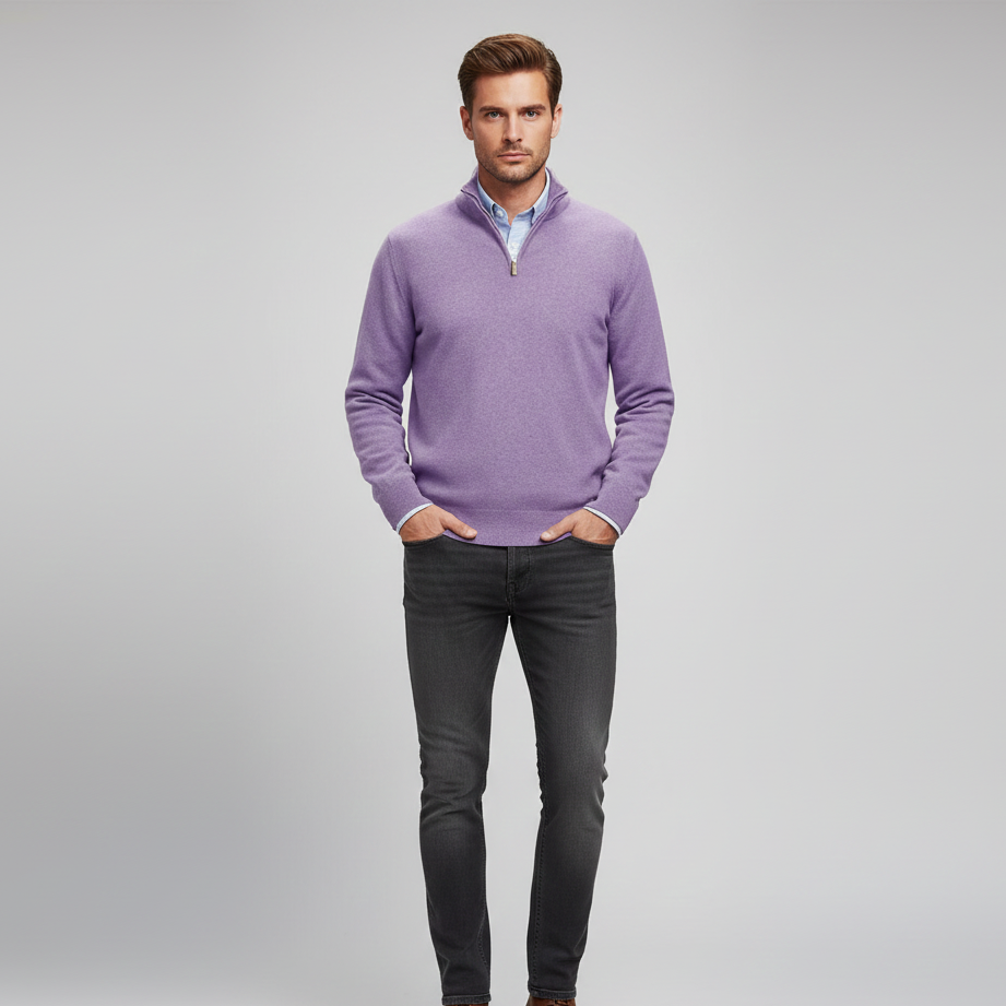 Men’s Half-Zip Knit Jumper with Stand Collar