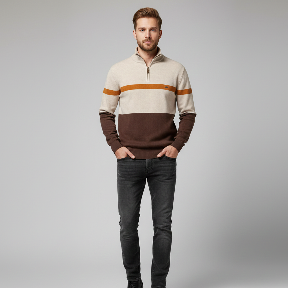 Men’s Color Block Quarter-Zip Knit Jumper