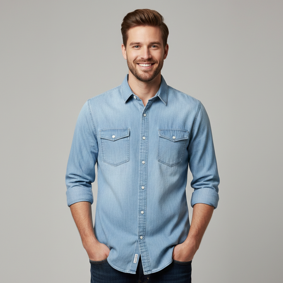 Mark | Mens Denim Shirt with Light Blue Button