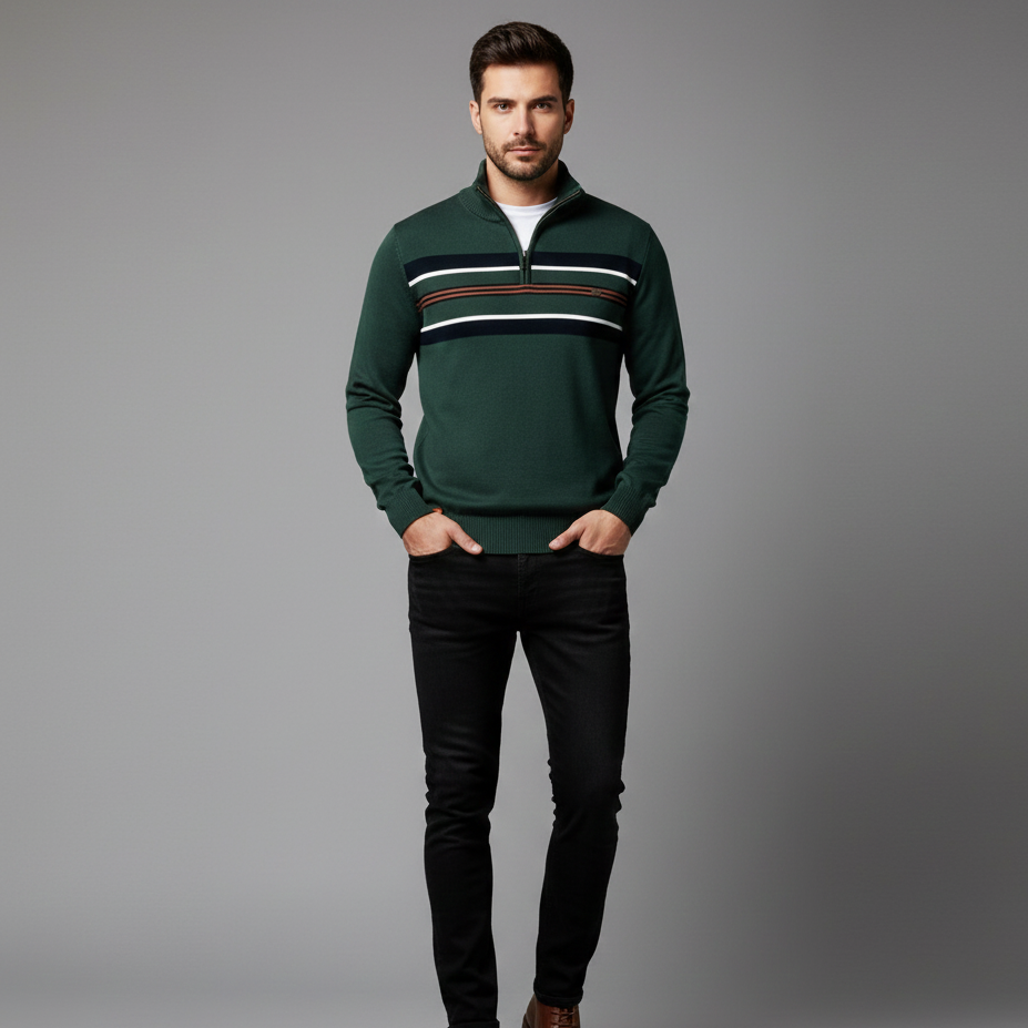Men’s Half-Zip Striped Knit Jumper
