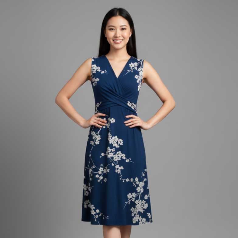 Women’s Floral V-Neck Midi Dress – Wedding Guest