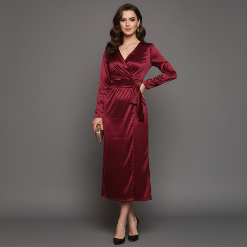 Women’s Wrap Midi Cocktail Dress – Elegant Silhouette