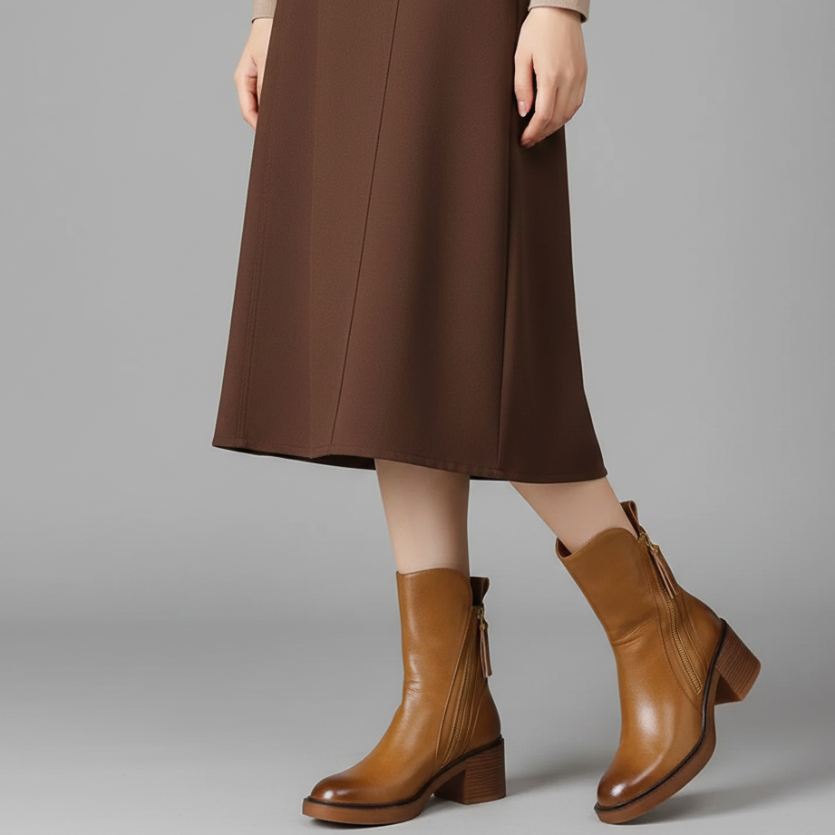 Women’s Zip-Up Block Heel Ankle Boots