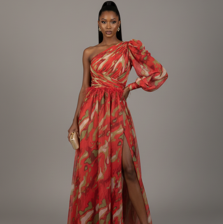 Anna | Vibrant One Shoulder Slit Maxi Dress for Women