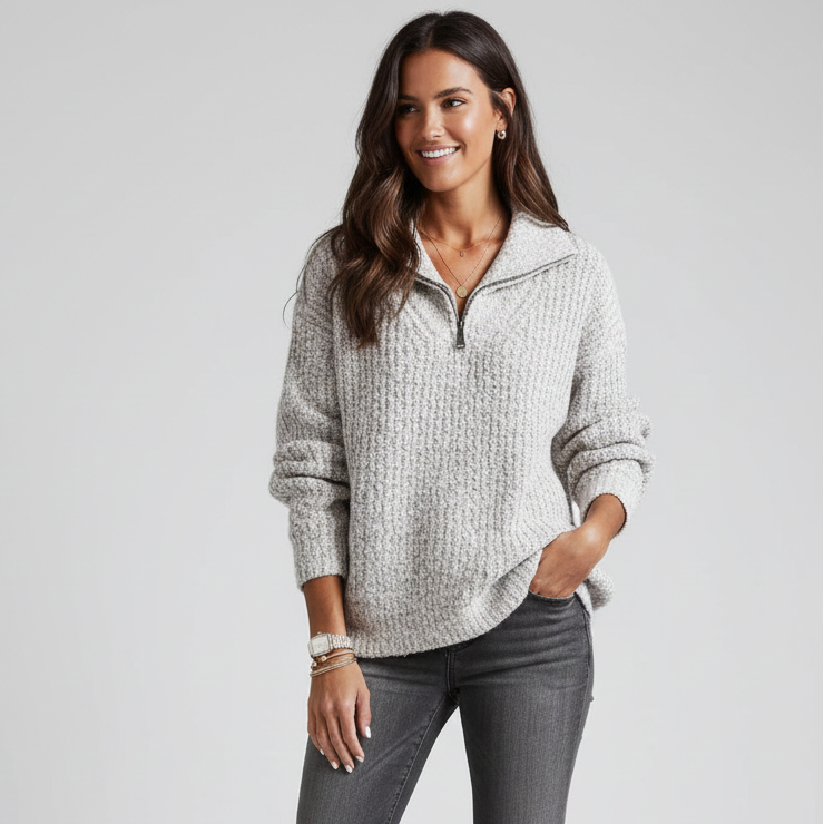 Women’s Half Zip Textured Knit Jumper
