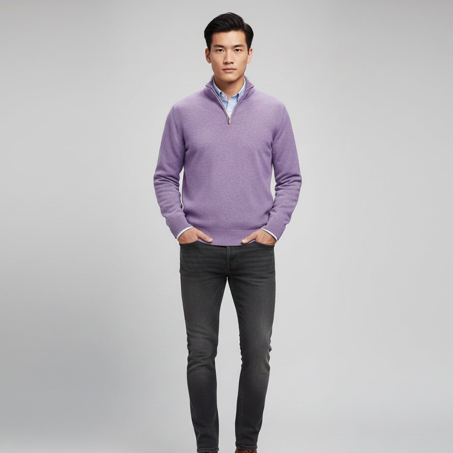 Men’s Half-Zip Knit Jumper with Stand Collar