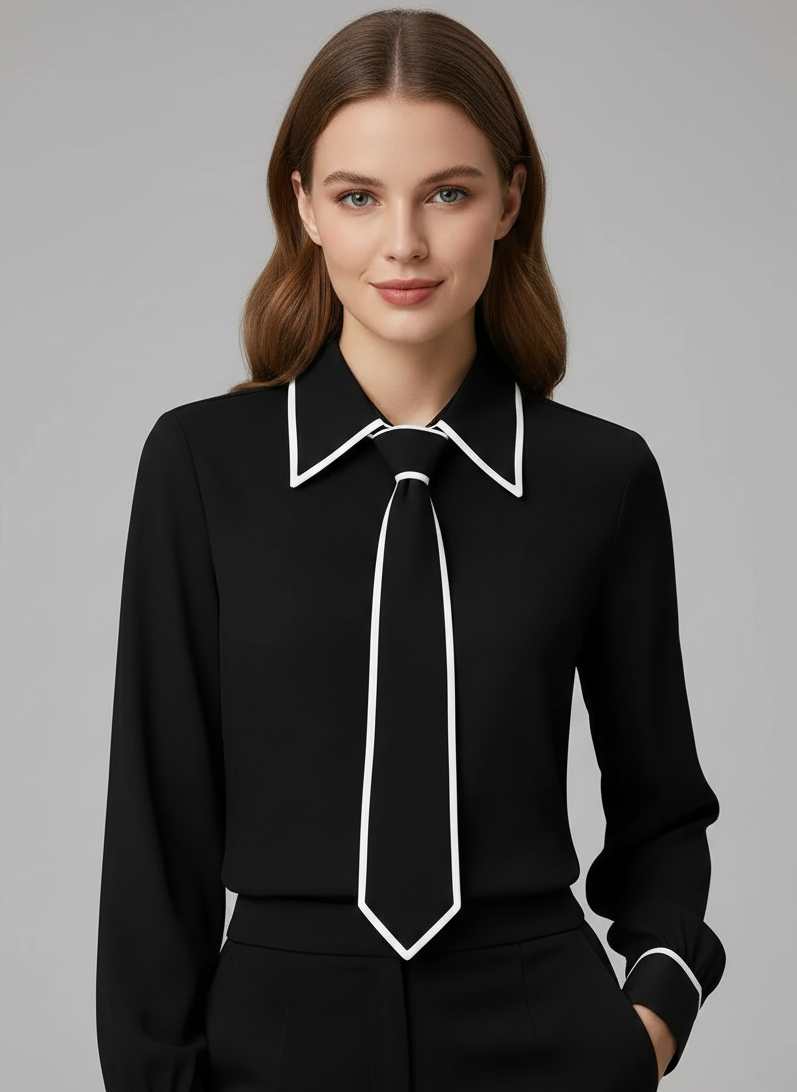Blythe | Women's Contrast Tie Blouse with Oversized Collar