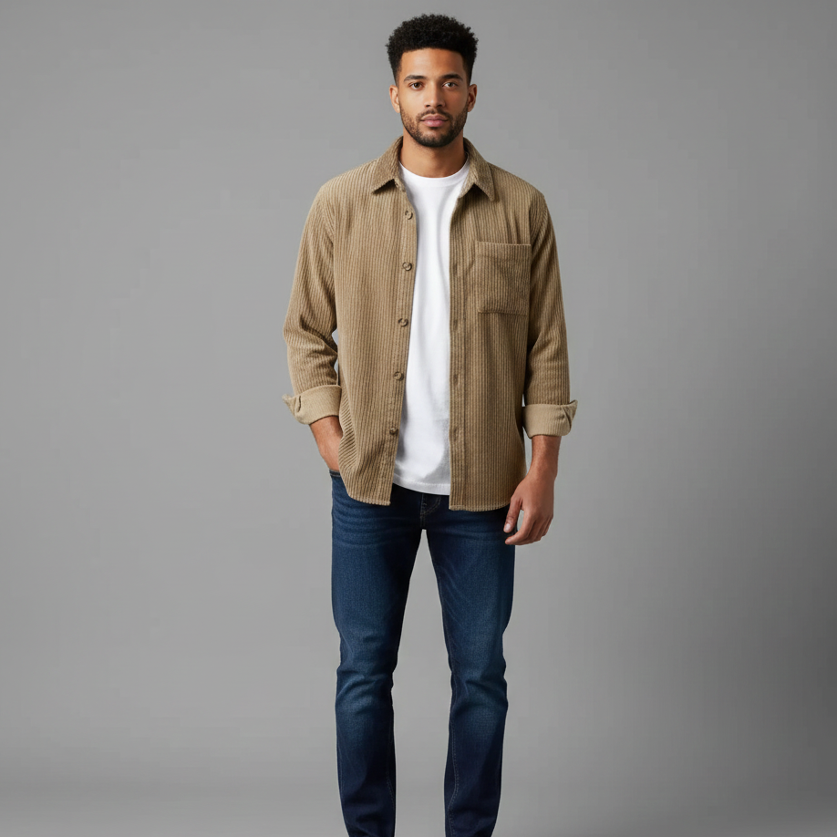 Men’s Long-Sleeve Cord Jacket with Classic Design
