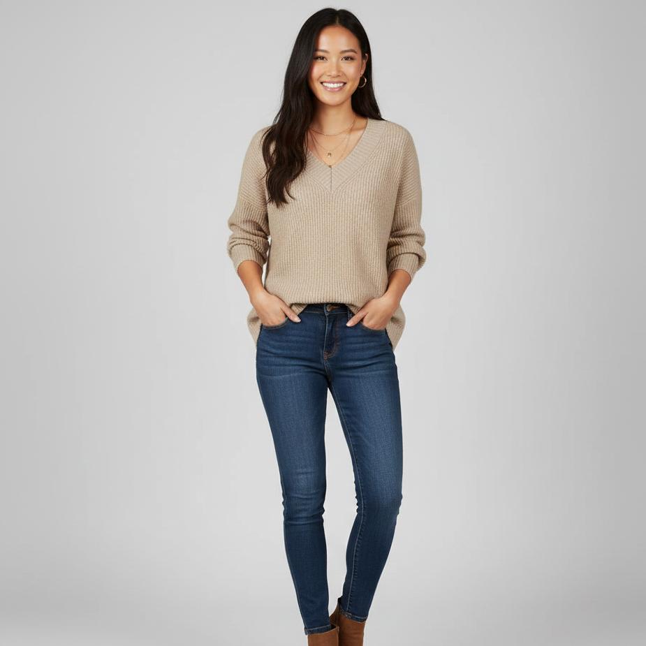 Women’s Textured Knit V-Neck Jumper