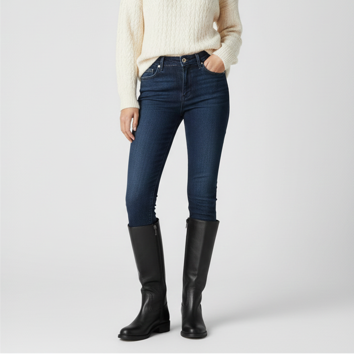 Women’s Black Knee High Boots with Buckle