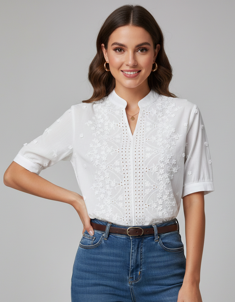 Jizza | Women's Blouse with Elegant Floral Embroidery