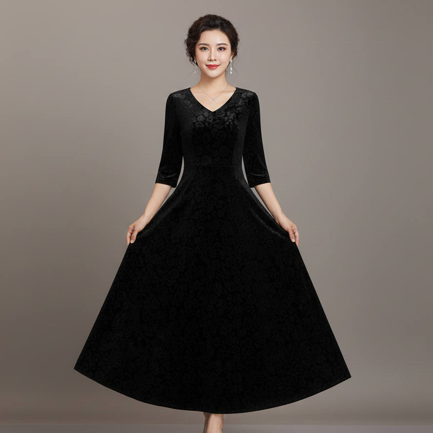 Women’s V-Neck A-Line Midi Dress