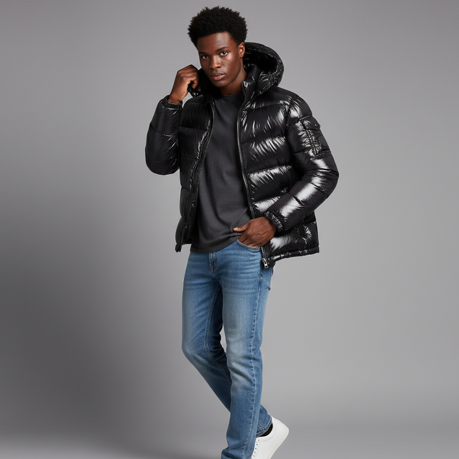 Men’s Quilted Winter Jacket with High Collar