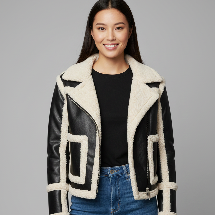 Women’s Cropped Shearling-Detail Bomber Jacket