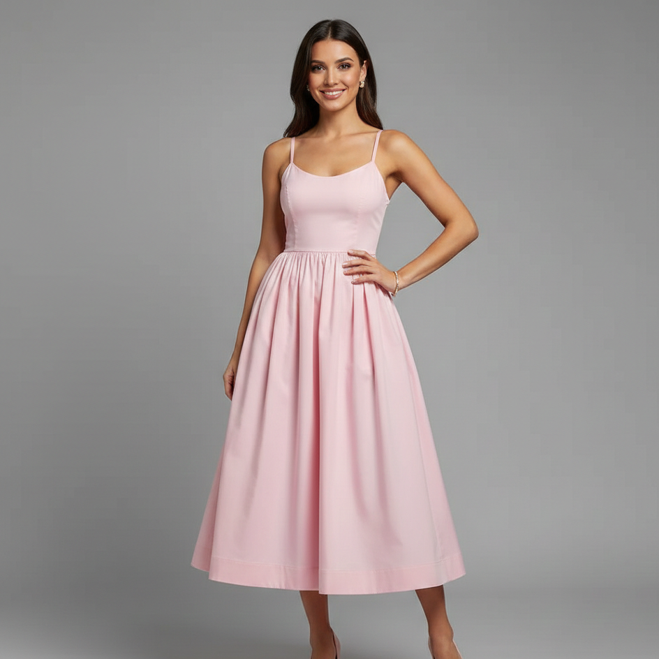 Shelby | White Midi Dress with Flattering A-Line Skirt