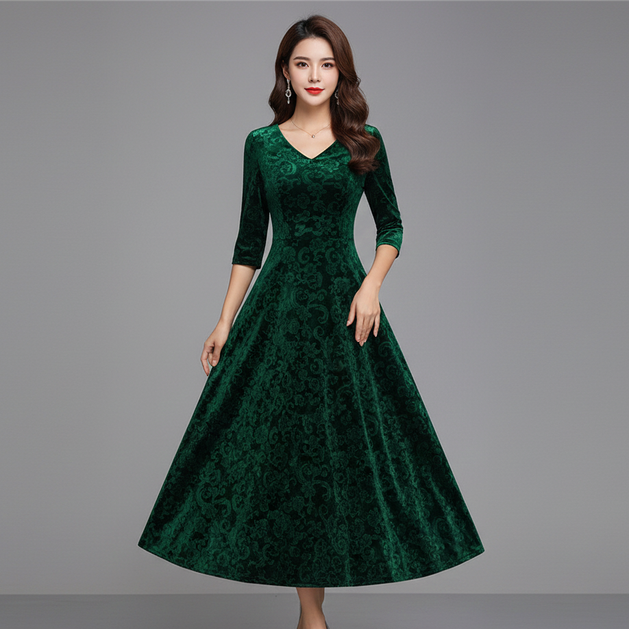 Women’s V-Neck A-Line Midi Dress