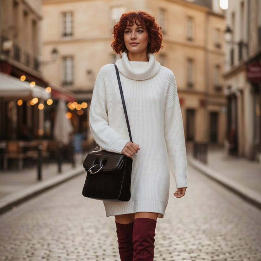 Women’s Turtleneck Long Sleeve Knit Mini Dress