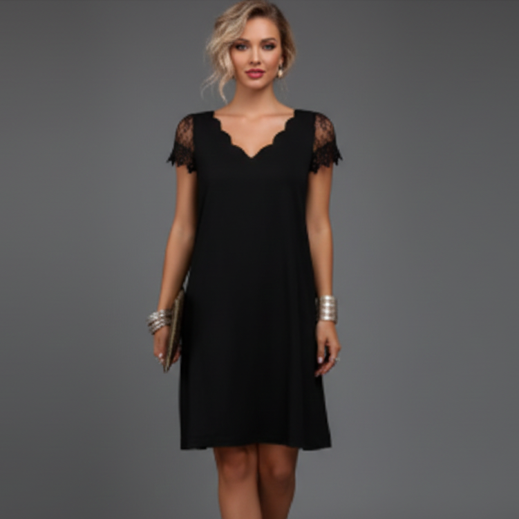 Women’s Scalloped Neck Lace Sleeve Dress