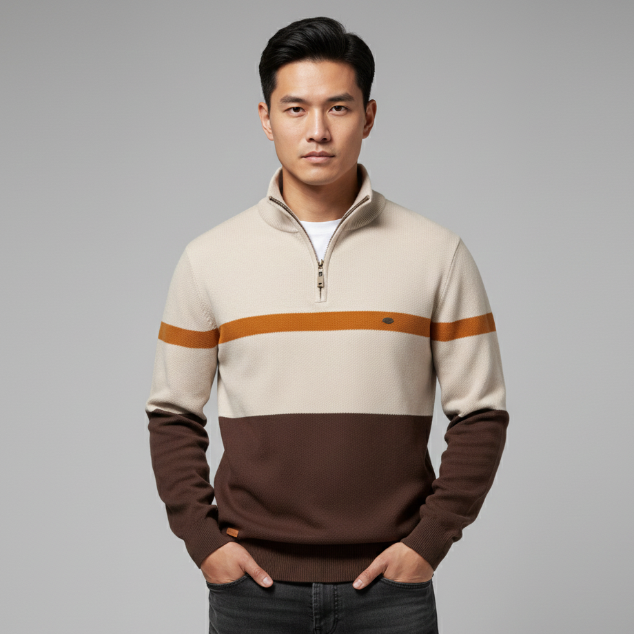 Men’s Color Block Quarter-Zip Knit Jumper