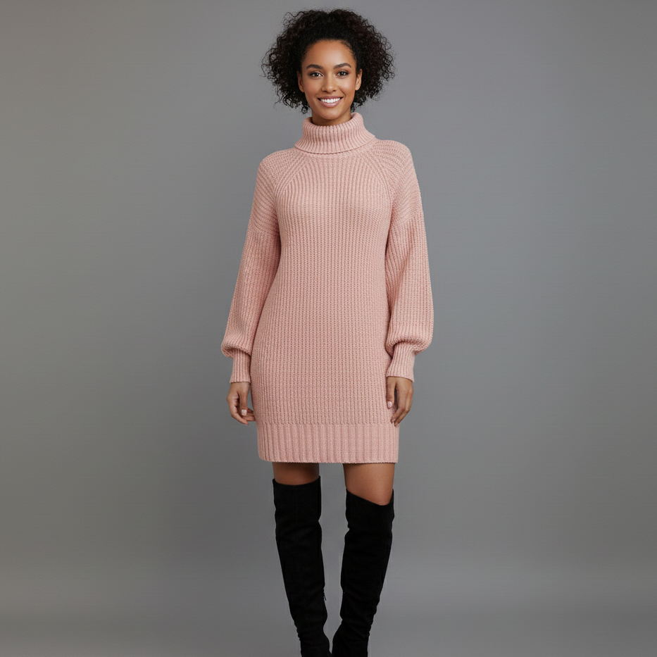 Women’s Oversized High-Neck Balloon Sleeve Sweater Dress