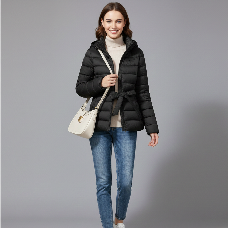 Women’s Belted Hooded Winter Puffer Jacket