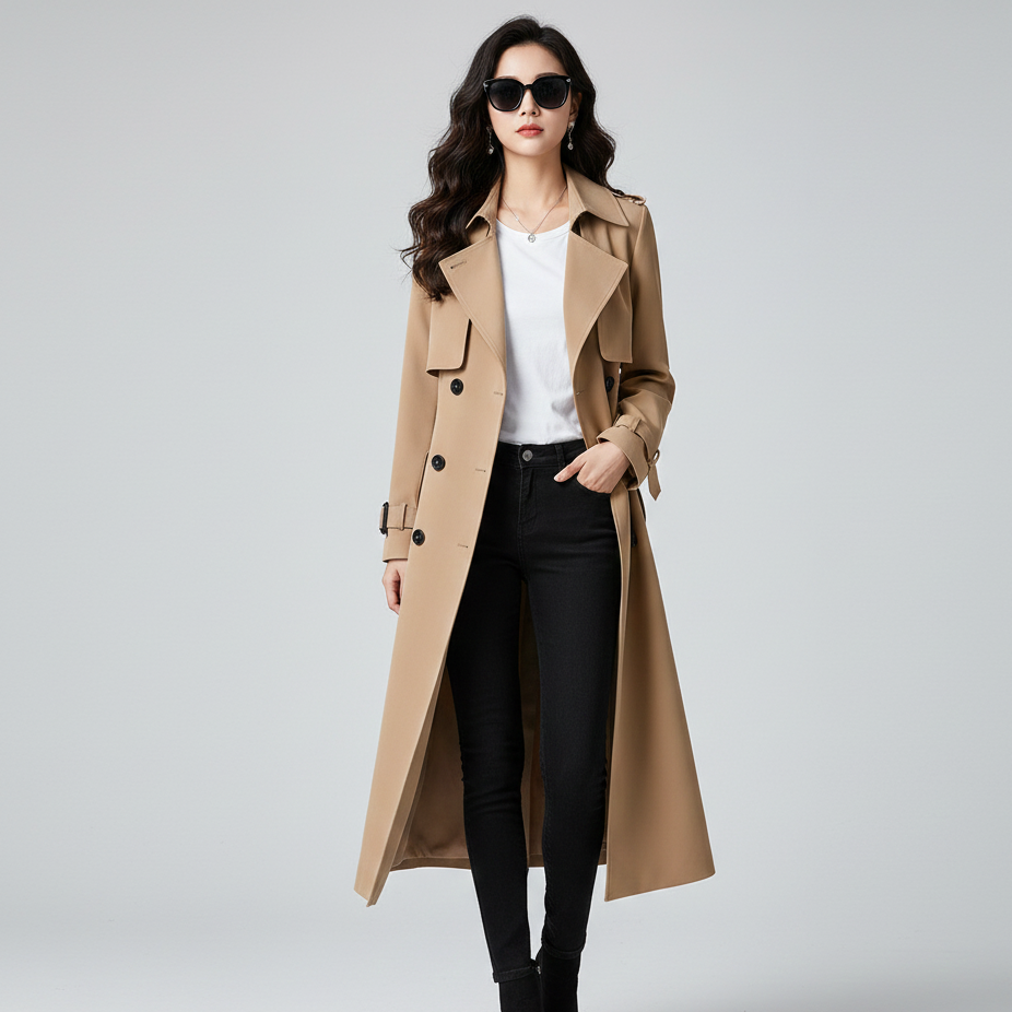 Women’s Full-Length Trench Coat with Belted Waist