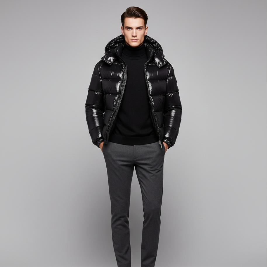 Men’s Quilted Winter Jacket with High Collar