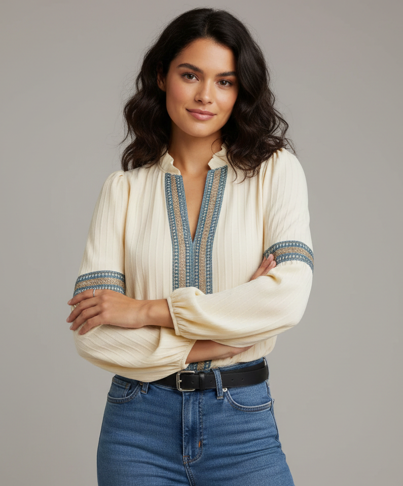 Daniela | Women's Blouse with Vintage V-Neck